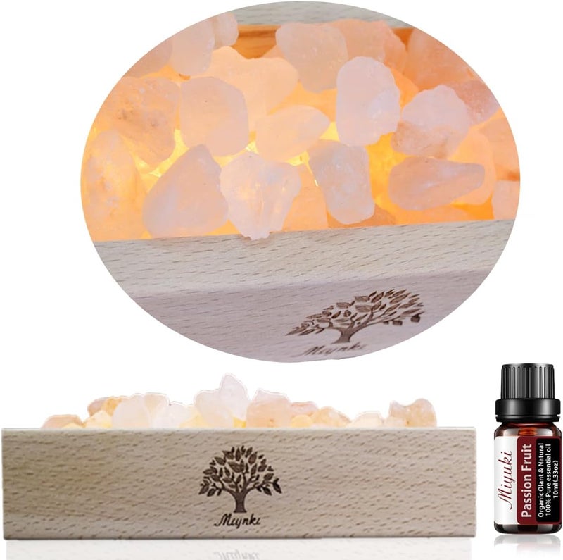 mlynkl Himalayan Salt Lamp Diffuser - 300g Pink Salt with Wood Base, USB Powered, Warm Light & 10ml Passion Fruit Essential Oil Set for Aromatherapy, Relaxation, Meditation, Home Decor, Gifts - Image 1